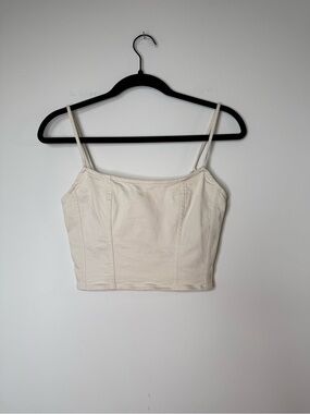 American Eagle Women’s White Denim Cropped Cami Top - Corset Top Size Small